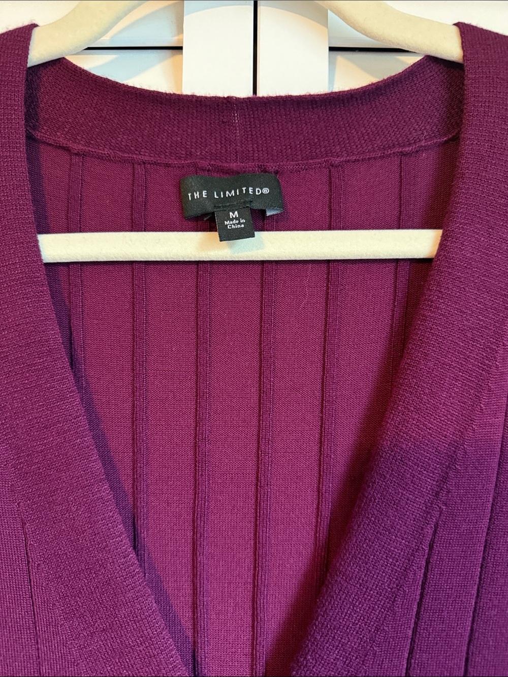 The Limited - Ribbed Button-Front Side Slit Cardigan - Plum - Size M - Picture 5 of 9